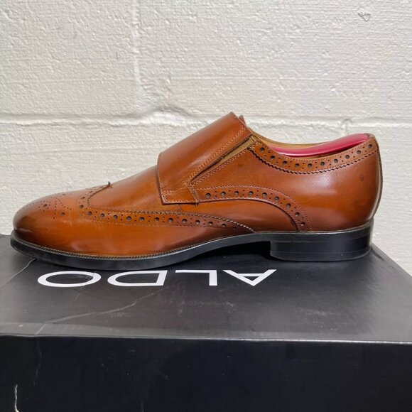 Aldo Frilidia Men\'s Monk Strap Wingtip Brown Leather Oxford Dress Shoes Sz 9 main image 10